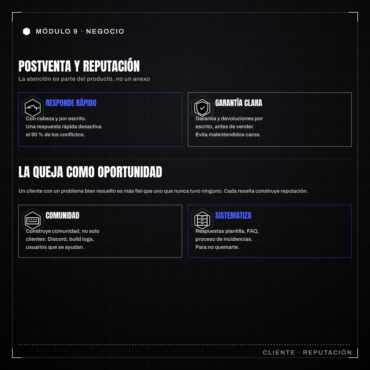 Infografía: 9.9 · Atención al cliente, postventa y reputación